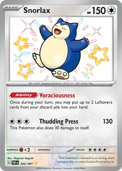 Snorlax Pokemon card from Paldean Fates, card number 202