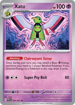 Xatu Pokemon card from Paldean Fates, card number 26