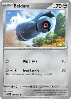 Beldum Pokemon card from Temporal Forces, card number 113