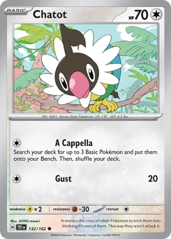 Chatot Pokemon card from Temporal Forces, card number 132