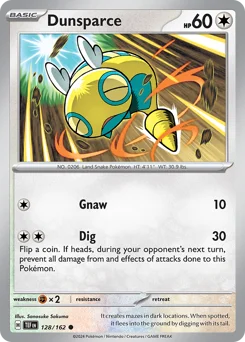 Dunsparce Pokemon card from Temporal Forces, card number 128