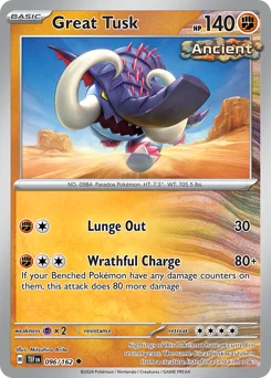 Great Tusk Pokemon card from Temporal Forces, card number 96