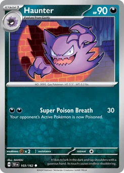 Haunter Pokemon card from Temporal Forces, card number 103