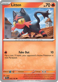 Litten Pokemon card from Temporal Forces, card number 32