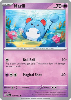 Marill Pokemon card from Temporal Forces, card number 64