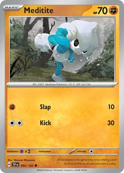 Meditite Pokemon card from Temporal Forces, card number 82