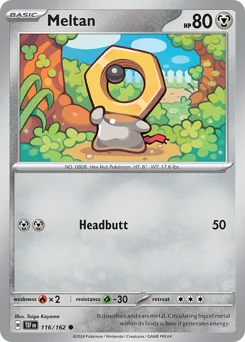 Meltan Pokemon card from Temporal Forces, card number 116