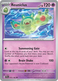 Reuniclus Pokemon card from Temporal Forces, card number 72