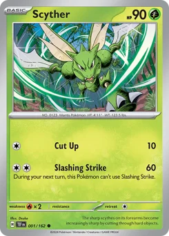 Scyther Pokemon card from Temporal Forces, card number 1