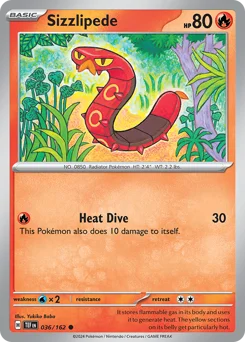 Sizzlipede Pokemon card from Temporal Forces, card number 36