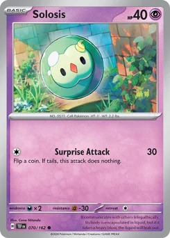 Solosis Pokemon card from Temporal Forces, card number 70