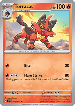 Torracat Pokemon card from Temporal Forces, card number 33