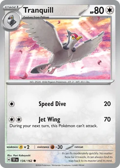 Tranquill Pokemon card from Temporal Forces, card number 134