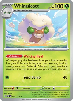 Whimsicott Pokemon card from Temporal Forces, card number 15