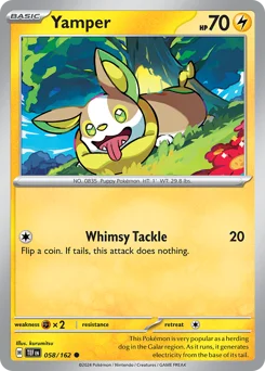 Yamper Pokemon card from Temporal Forces, card number 58