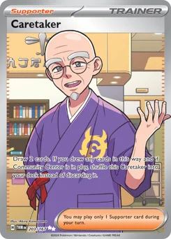 Caretaker Pokemon card from Twilight Masquerade, card number 203