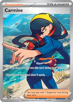 Carmine Pokemon card from Twilight Masquerade, card number 204