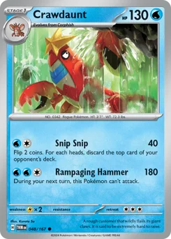 Crawdaunt Pokemon card from Twilight Masquerade, card number 48