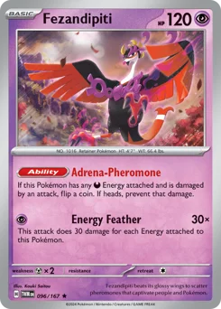 Fezandipiti Pokemon card from Twilight Masquerade, card number 96