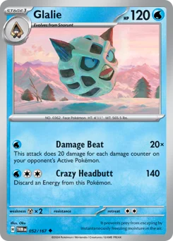 Glalie Pokemon card from Twilight Masquerade, card number 52