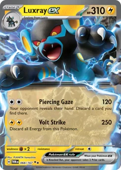 Luxray ex Pokemon card from Twilight Masquerade, card number 68