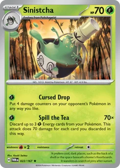 Sinistcha Pokemon card from Twilight Masquerade, card number 22
