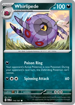 Whirlipede Pokemon card from Twilight Masquerade, card number 116