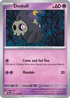 Duskull Pokemon card from Shrouded Fable, card number 18