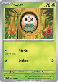 Rowlet Pokemon card from Shrouded Fable, card number 3