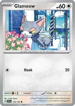 Glameow Pokemon card from Stellar Crown, card number 116