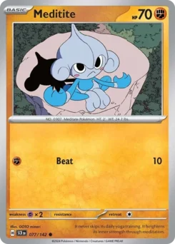 Meditite Pokemon card from Stellar Crown, card number 77