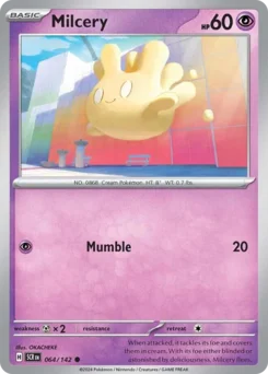 Milcery Pokemon card from Stellar Crown, card number 64