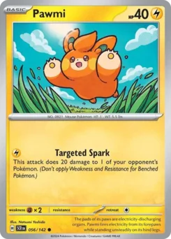 Pawmi Pokemon card from Stellar Crown, card number 56