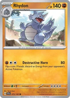 Rhydon Pokemon card from Stellar Crown, card number 75