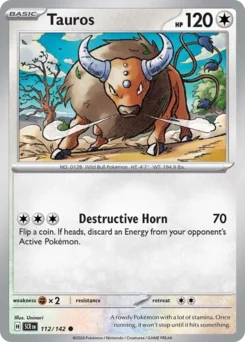 Tauros Pokemon card from Stellar Crown, card number 112