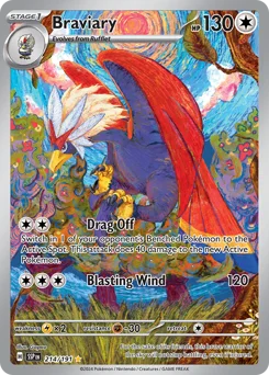Braviary Pokemon card from Surging Sparks, card number 214