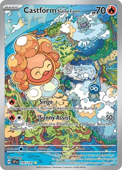 Castform Sunny Form Pokemon card from Surging Sparks, card number 195