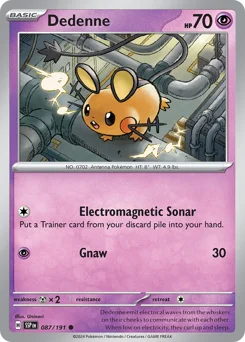 Dedenne Pokemon card from Surging Sparks, card number 87