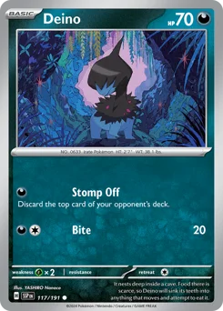 Deino Pokemon card from Surging Sparks, card number 117