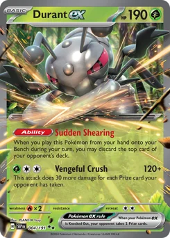 Durant ex Pokemon card from Surging Sparks, card number 4