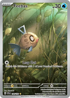 Feebas Pokemon card from Surging Sparks, card number 198