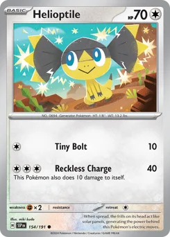 Helioptile Pokemon card from Surging Sparks, card number 154