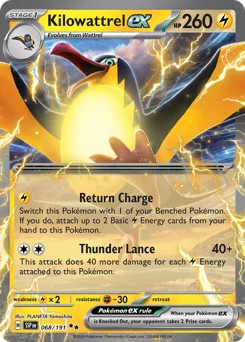 Kilowattrel ex Pokemon card from Surging Sparks, card number 68
