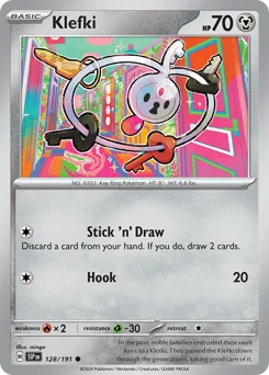Klefki Pokemon card from Surging Sparks, card number 128