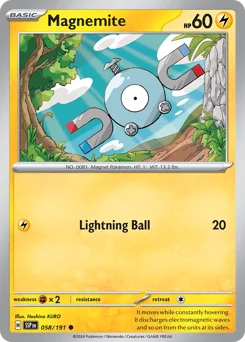 Magnemite Pokemon card from Surging Sparks, card number 58