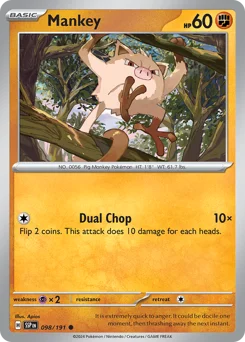 Mankey Pokemon card from Surging Sparks, card number 98