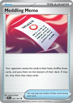 Meddling Memo Pokemon card from Surging Sparks, card number 181