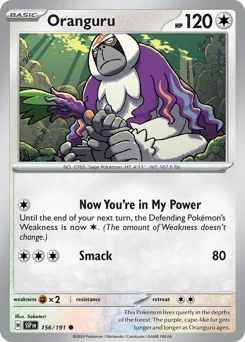 Oranguru Pokemon card from Surging Sparks, card number 156
