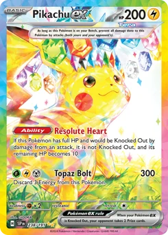 Pikachu ex Pokemon card from Surging Sparks, card number 238