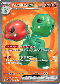 Scovillain ex Pokemon card from Surging Sparks, card number 216
